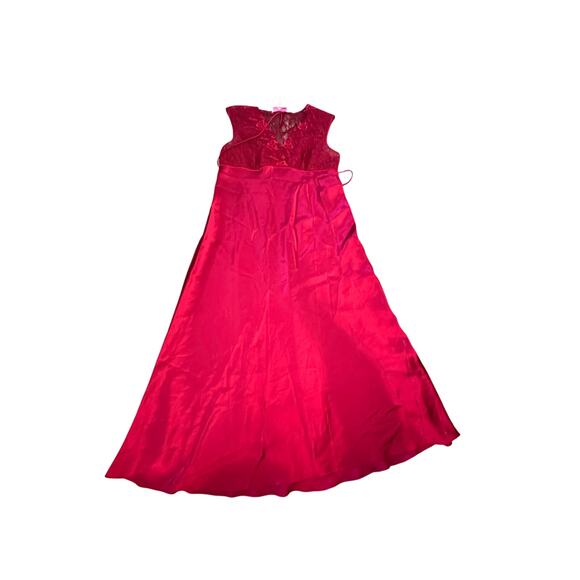 Oscar De La Renta Women's Red V-neck Silky Night Gown Slip Dress Size Medium